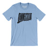 Connecticut State Shape Text Men/Unisex T-Shirt-Baby Blue-Allegiant Goods Co. Vintage Sports Apparel
