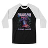 Philadelphia Baseball Throwback Mascot Men/Unisex Raglan 3/4 Sleeve T-Shirt-Black|White-Allegiant Goods Co. Vintage Sports Apparel