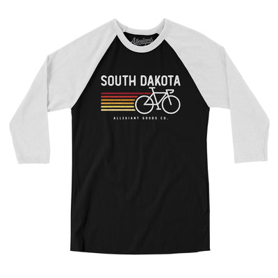 South Dakota Cycling Men/Unisex Raglan 3/4 Sleeve T-Shirt-Black|White-Allegiant Goods Co. Vintage Sports Apparel