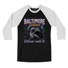 Baltimore Football Throwback Mascot Men/Unisex Raglan 3/4 Sleeve T-Shirt-Black|White-Allegiant Goods Co. Vintage Sports Apparel