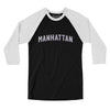 Manhattan Varsity Men/Unisex Raglan 3/4 Sleeve T-Shirt-Black|White-Allegiant Goods Co. Vintage Sports Apparel