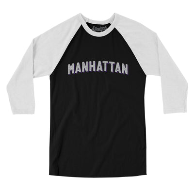 Manhattan Varsity Men/Unisex Raglan 3/4 Sleeve T-Shirt-Black|White-Allegiant Goods Co. Vintage Sports Apparel