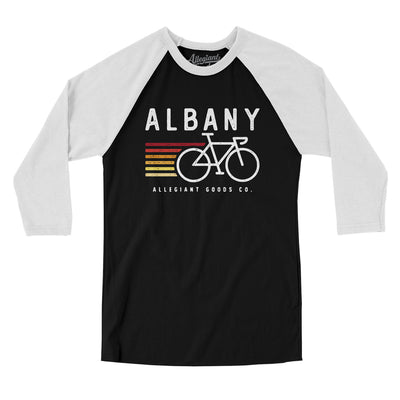 Albany Cycling Men/Unisex Raglan 3/4 Sleeve T-Shirt-Black|White-Allegiant Goods Co. Vintage Sports Apparel