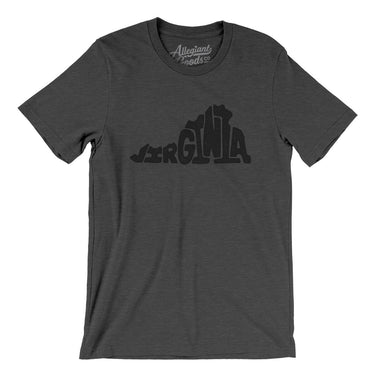 Virginia State Shape Text Men/Unisex T-Shirt-Dark Grey Heather-Allegiant Goods Co. Vintage Sports Apparel