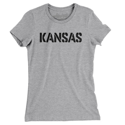 Kansas Military Stencil Women's T-Shirt-Heather Grey-Allegiant Goods Co. Vintage Sports Apparel