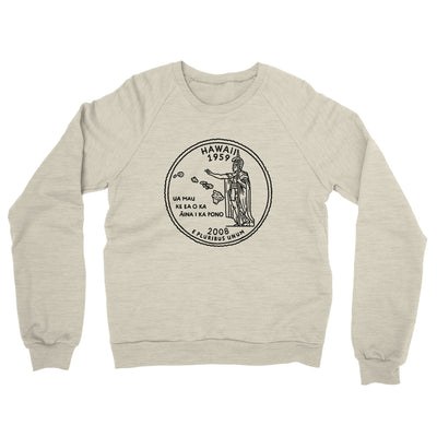 Hawaii State Quarter Midweight French Terry Crewneck Sweatshirt-Heather Oatmeal-Allegiant Goods Co. Vintage Sports Apparel