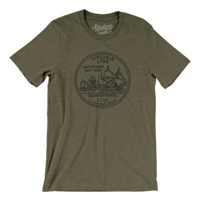 Virginia State Quarter Men/Unisex T-Shirt-Heather Olive-Allegiant Goods Co. Vintage Sports Apparel