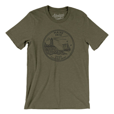 Maine State Quarter Men/Unisex T-Shirt-Heather Olive-Allegiant Goods Co. Vintage Sports Apparel