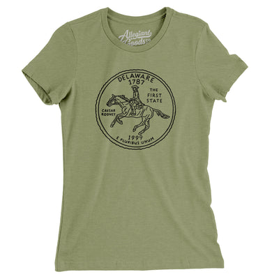 Delaware State Quarter Women's T-Shirt-Light Olive-Allegiant Goods Co. Vintage Sports Apparel