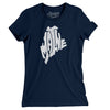 Maine State Shape Text Women's T-Shirt-Midnight Navy-Allegiant Goods Co. Vintage Sports Apparel
