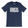 Kansas State Shape Text Men/Unisex T-Shirt-Navy-Allegiant Goods Co. Vintage Sports Apparel
