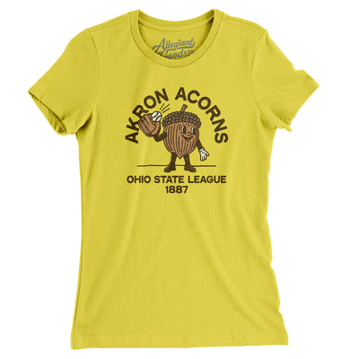 Akron Acorns Baseball Women's T-Shirt-Vibrant Yellow-Allegiant Goods Co. Vintage Sports Apparel