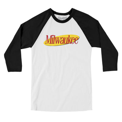 Milwaukee Seinfeld Men/Unisex Raglan 3/4 Sleeve T-Shirt-White|Black-Allegiant Goods Co. Vintage Sports Apparel