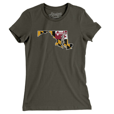 Maryland State Flag Women's T-Shirt-Army-Allegiant Goods Co. Vintage Sports Apparel