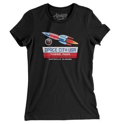 Space City USA Amusement Park Women's T-Shirt-Black-Allegiant Goods Co. Vintage Sports Apparel