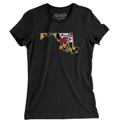 Maryland State Flag Women's T-Shirt-Black-Allegiant Goods Co. Vintage Sports Apparel