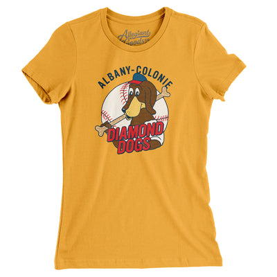 Albany-Colonie Diamond Dogs Baseball Women's T-Shirt-Gold-Allegiant Goods Co. Vintage Sports Apparel