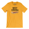West Virginia Pepperoni Roll Men/Unisex T-Shirt-Gold-Allegiant Goods Co. Vintage Sports Apparel