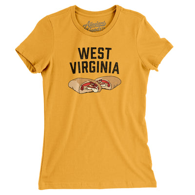 West Virginia Pepperoni Roll Women's T-Shirt-Gold-Allegiant Goods Co. Vintage Sports Apparel