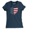 Ohio American Flag Women's T-Shirt-Navy-Allegiant Goods Co. Vintage Sports Apparel