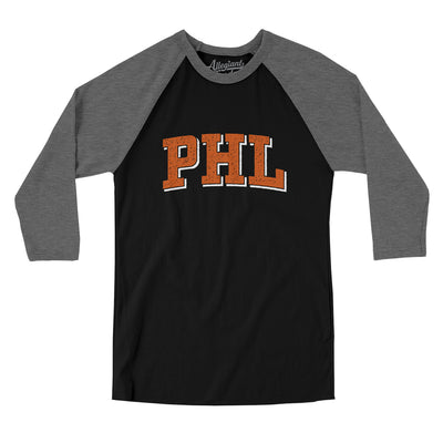Phl Varsity Men/Unisex Raglan 3/4 Sleeve T-Shirt-Black|Deep Heather-Allegiant Goods Co. Vintage Sports Apparel