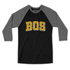 BOS Varsity Men/Unisex Raglan 3/4 Sleeve T-Shirt-Black|Deep Heather-Allegiant Goods Co. Vintage Sports Apparel