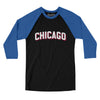 Chicago Varsity Men/Unisex Raglan 3/4 Sleeve T-Shirt-Black|True Royal-Allegiant Goods Co. Vintage Sports Apparel