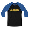 Milwaukee Varsity Men/Unisex Raglan 3/4 Sleeve T-Shirt-Black|True Royal-Allegiant Goods Co. Vintage Sports Apparel