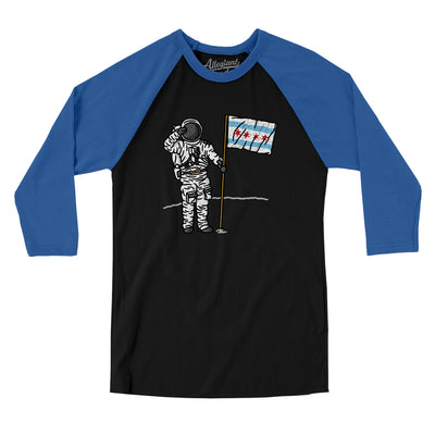 Chicago Flag Moonman Men/Unisex Raglan 3/4 Sleeve T-Shirt-Black|True Royal-Allegiant Goods Co. Vintage Sports Apparel