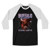 Buffalo Football Throwback Mascot Men/Unisex Raglan 3/4 Sleeve T-Shirt-Black|White-Allegiant Goods Co. Vintage Sports Apparel