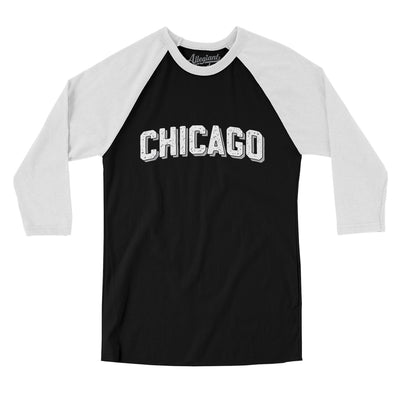 Chicago Varsity Men/Unisex Raglan 3/4 Sleeve T-Shirt-Black|White-Allegiant Goods Co. Vintage Sports Apparel