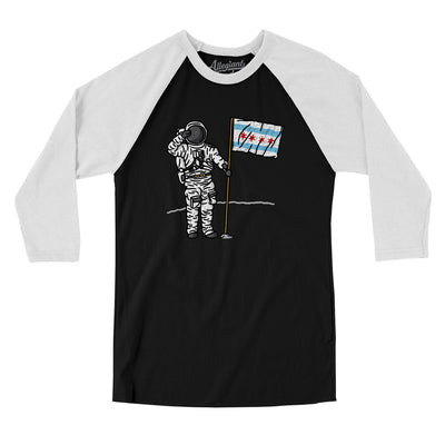 Chicago Flag Moonman Men/Unisex Raglan 3/4 Sleeve T-Shirt-Black|White-Allegiant Goods Co. Vintage Sports Apparel