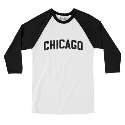 Chicago Varsity Men/Unisex Raglan 3/4 Sleeve T-Shirt-White|Black-Allegiant Goods Co. Vintage Sports Apparel