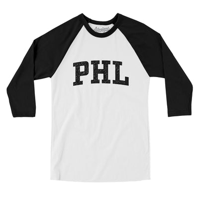 Phl Varsity Men/Unisex Raglan 3/4 Sleeve T-Shirt-White|Black-Allegiant Goods Co. Vintage Sports Apparel