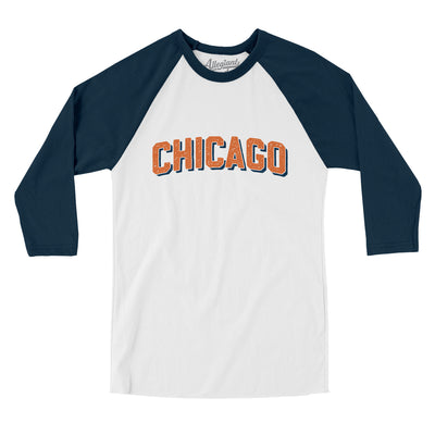 Chicago Varsity Men/Unisex Raglan 3/4 Sleeve T-Shirt-White|Navy-Allegiant Goods Co. Vintage Sports Apparel