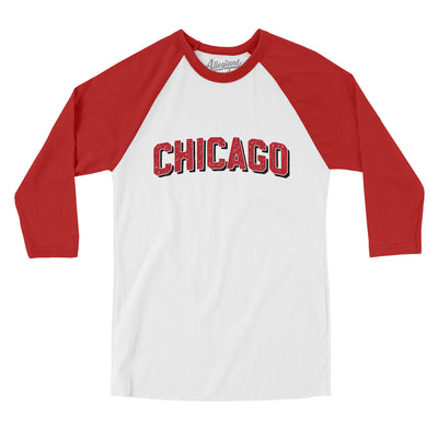 Chicago Varsity Men/Unisex Raglan 3/4 Sleeve T-Shirt-White|Red-Allegiant Goods Co. Vintage Sports Apparel
