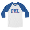 Phl Varsity Men/Unisex Raglan 3/4 Sleeve T-Shirt-White|True Royal-Allegiant Goods Co. Vintage Sports Apparel