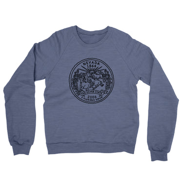 Nevada State Quarter Midweight French Terry Crewneck Sweatshirt-Denim Heather-Allegiant Goods Co. Vintage Sports Apparel