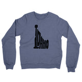 Idaho State Shape Text Midweight French Terry Crewneck Sweatshirt-Denim Heather-Allegiant Goods Co. Vintage Sports Apparel