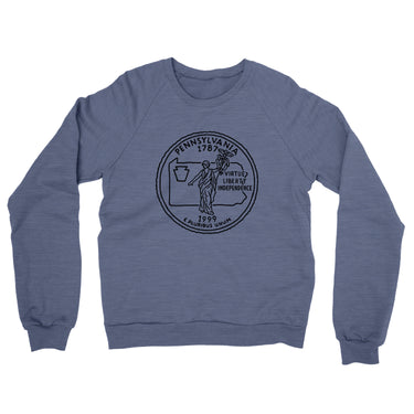 Pennsylvania State Quarter Midweight French Terry Crewneck Sweatshirt-Denim Heather-Allegiant Goods Co. Vintage Sports Apparel