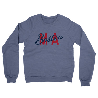 Boston Ma Overprint Overprinted Midweight French Terry Crewneck Sweatshirt-Denim Heather-Allegiant Goods Co. Vintage Sports Apparel