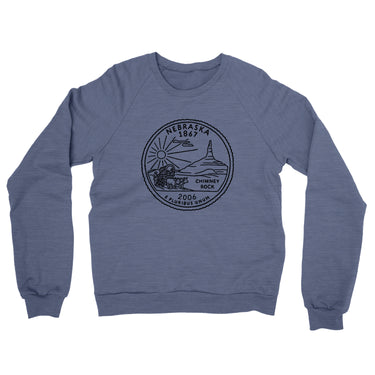 Nebraska State Quarter Midweight French Terry Crewneck Sweatshirt-Denim Heather-Allegiant Goods Co. Vintage Sports Apparel