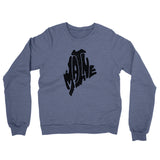 Maine State Shape Text Midweight French Terry Crewneck Sweatshirt-Denim Heather-Allegiant Goods Co. Vintage Sports Apparel