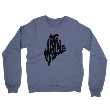 Maine State Shape Text Midweight French Terry Crewneck Sweatshirt-Denim Heather-Allegiant Goods Co. Vintage Sports Apparel