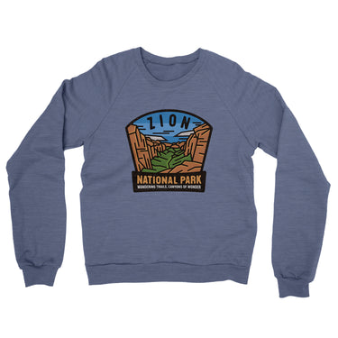 Zion National Park Badge Midweight French Terry Crewneck Sweatshirt-Allegiant Goods Co. Vintage Sports Apparel