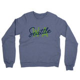 Seattle Wa Overprinted Midweight French Terry Crewneck Sweatshirt-Denim Heather-Allegiant Goods Co. Vintage Sports Apparel