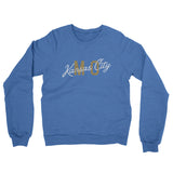 Kansas City Mo Overprinted Midweight French Terry Crewneck Sweatshirt-Heather Royal-Allegiant Goods Co. Vintage Sports Apparel