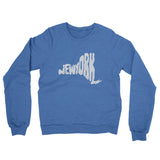New York State Shape Text Midweight French Terry Crewneck Sweatshirt-Heather Royal-Allegiant Goods Co. Vintage Sports Apparel