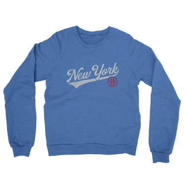 New York Vintage Script Midweight French Terry Crewneck Sweatshirt-Heather Royal-Allegiant Goods Co. Vintage Sports Apparel