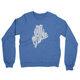 Maine State Shape Text Midweight French Terry Crewneck Sweatshirt-Heather Royal-Allegiant Goods Co. Vintage Sports Apparel